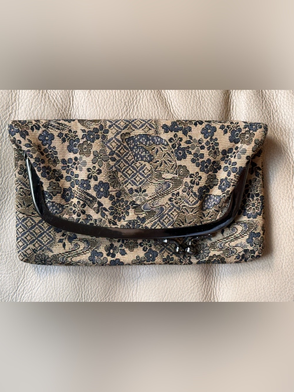 vtg 90s asian Floral Jacquard Clutch clasp pouch y2k